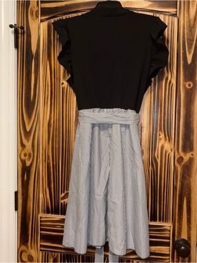 SHEIN Black Top with White & Black Striped Circle Skirt